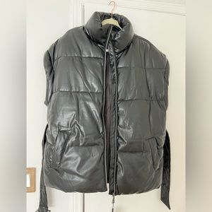 Faux leather sleeve puffer vest